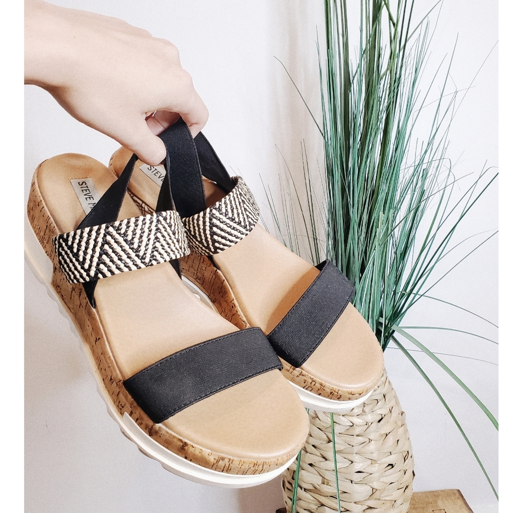 STEVE MADDEN Kabel Wedge Slingback Embroidered Platform Sandals sz 9.5